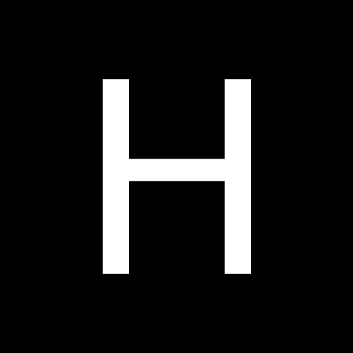 White H on black square background